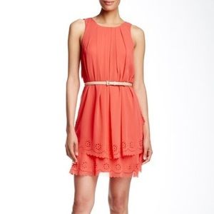 Floral Laser Cut Eyelet Tiered Ruffle Dress